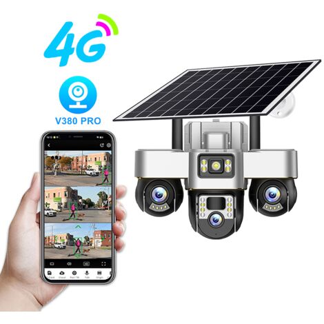 Visione notturna a doppia sorgente luminosa, monitoraggio della rotazione a 360°, tre telecamere di sorveglianza da 3 pollici e 2 megapixel, energia solare 4G, illuminazione stradale, allarme in tempo