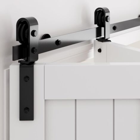 3.3FT/100CM Porta scorrevole interna nera Porta scorrevole pieghevole Binario adatto per porta interna Due 46CM, Kit porta scorrevole Facile installazione, Nessuna porta
