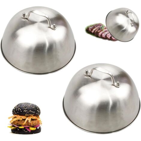 Set di 2 copri piastra, copri hamburger con manico, copri hamburger in acciaio inox, per cheeseburger, barbecue, bistecche, pancetta - Lavabili in lavastoviglie (1/5)