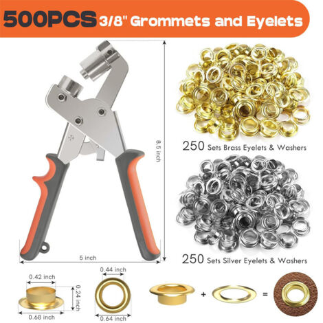 500 pezzi (Ø interno 10 mm) Occhielli in metallo, set professionale di punzoni per occhielli per tende in pelle, tessuto, telone, PVC