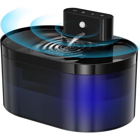 Fontana per gatti senza fili, fontana per gatti a batteria da 2,2 l con sensore di movimento, pompa dell'acqua silenziosa con LED blu, nera