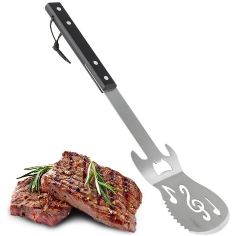 Utensili per barbecue, spatola per grigliare in acciaio inox 4 in 1, utensili multifunzionali per piastra con manico in legno, pratici accessori per barbecue, regali per barbecue per uomo