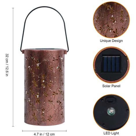Lanterna solare per esterni, lampada solare a forma di libellula per esterni in metallo, lanterna sospesa, luce esterna impermeabile, decorazione da giardino per grandi cortili, patii, portici, sentie (1/4)