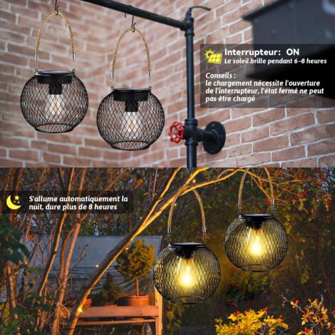 Lanterna solare da giardino per esterni, 2 luci solari da esterno Lanterna in metallo IP44, Lanterna solare da appendere al giardino per esterni, Lanterna solare da giardino per esterni Decorazione pe