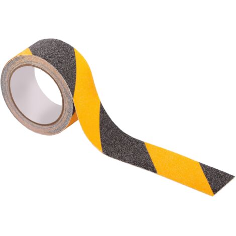 Nastro di segnalazione a strisce nero-giallo 50 mm x 5 m - Nastro di segnalazione autoadesivo per la segnaletica orizzontale e la sicurezza - Nastro di segnalazione adesivo - Antiscivolo (1/5)