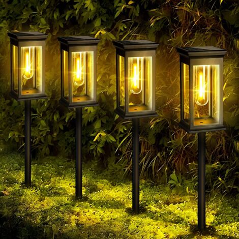 Luci solari per giardino esterno, 4 luci solari da giardino, luci solari da giardino con accensione/spegnimento automatico, decorazione solare da giardino impermeabile IP65, bianco caldo per prato e p
