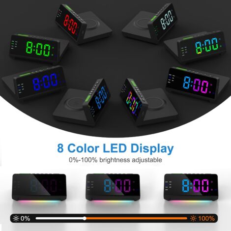 Sveglia digitale a LED curva con luce RGB, doppio allarme, 12/24 ore