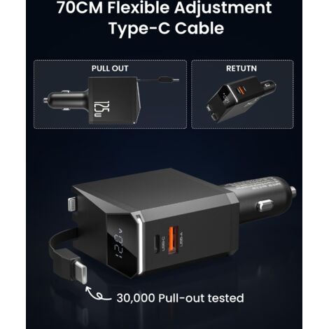 Caricabatterie Auto USB C AGEK 4 Porte – 30W PD, QC3.0, Con Voltmetro LED, Alloggiamento In Metallo, Grigio - 3
