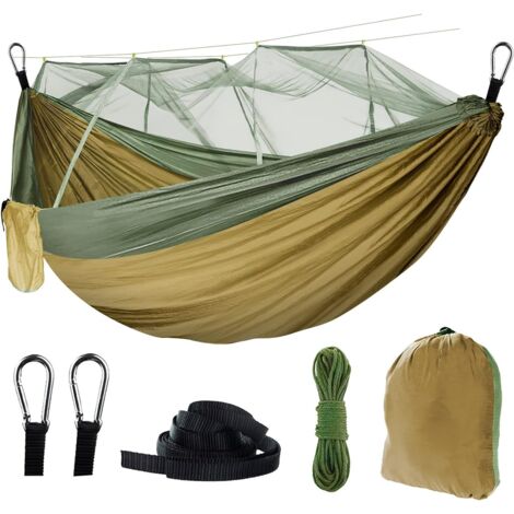 Amaca da esterno con zanzariera: amaca da campeggio ultraleggera, ad asciugatura rapida, tappetino da viaggio con 2 fibbie in ferro, 1 cinghia, 1 cinghia in nylon, 1 tracolla per il trasporto, 300 kg
