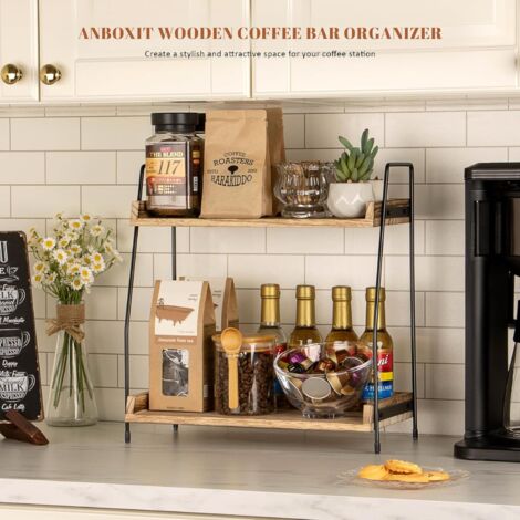 Organizer Da Bar In Legno Con Divisori E Manico – Scritta Coffee Bar, Marrone, Per Piano Di Lavoro - 2