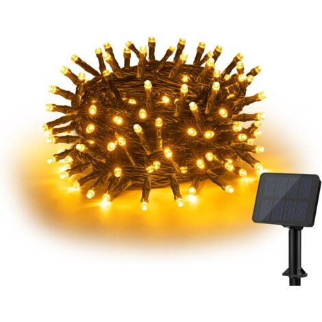 Luci solari per esterni - 50 LED - 7 metri - 8 modalità - IP65 impermeabili - Bianco caldo - Resistenti alle intemperie - Adatte per balcone, giardino, matrimonio, patio, Natale, festa (1/5)