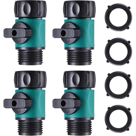Valvola di intercettazione per tubo da giardino Hydrogarden ABS, adattatore per tubo di intercettazione con valvola a sfera filettata da 3/4'' (confezione da 4)