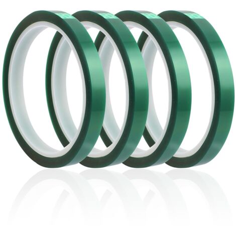 Nastro adesivo resistente al calore, 4 pezzi, 10 mm x 33 m, per alte temperature, nastri per pressa a caldo, nastri riscaldanti, nastro isolante trasparente per pressa a sublimazione (verde) (1/5)