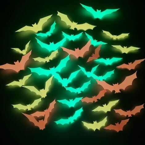 36 pezzi adesivi pipistrelli di Halloween 3D, adesivi da parete pipistrello luminoso di Halloween, adesivo luminoso di Halloween, utilizzato per la decorazione della parete della festa di Halloween (1/5)