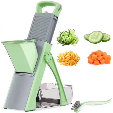 Affettatrice Mandolina da Cucina di Sicurezza Manuale Multifunzione Taglia Verdure Lama in Acciaio Inox, Cubetti, Patatine, Carote, Verde