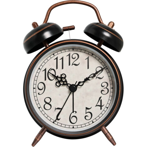 Sveglia rumorosa per chi dorme profondamente, doppia suoneria, grande sveglia mattutina in metallo, orologio da tavolo analogico silenzioso per camera da letto e ufficio, 16 cm, nero (1/5)