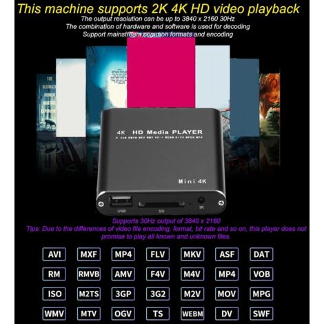 Lettore video HD Annadue, mini lettore multimediale in streaming 4K, supporta PPT, PDF, archiviazione 4G integrata, per schede di archiviazione USB Interfaccia multimediale AV HD, 100-240 V (spina UE) (1/4)