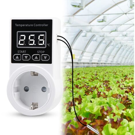 2 pezzi Spina termostato digitale - Regolatore di temperatura con sonda riscaldante termostato digitale con display LCD per rettili, incubatrice, serra, acquacoltura