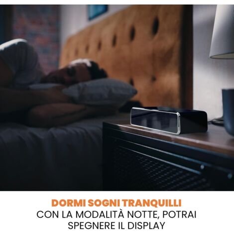 Andoolex Sveglia Digitale In Legno Con Ricarica Wireless, Luminosità 0-100%, Doppia Sveglia, Volume Regolabile 60-90dB, 12/24h