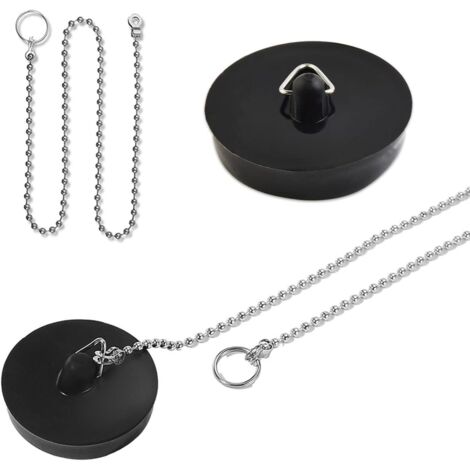 Tappo di scarico in gomma con catena di bloccaggio per vasca da bagno, cucina, bagno, confezione da 2, 40-45 mm, nero