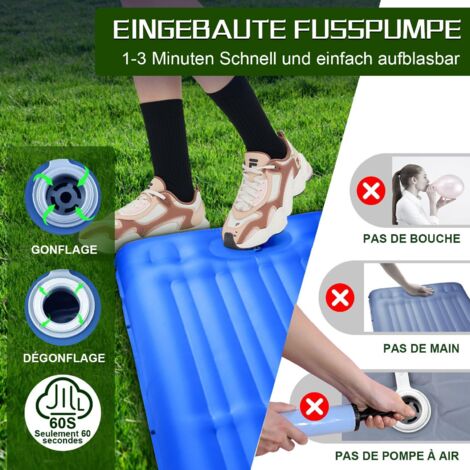 Materassino da campeggio autogonfiabile da 12 cm - Ultraleggero e portatile, pompa a pedale integrata, cuscino incluso, per escursionismo, trekking, viaggi e campeggio all'aperto - Blu notte (1/4)