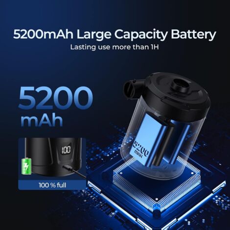 Pompa ad aria elettrica, batteria ricaricabile da 5200 mAh, gonfiatore elettrico con 4 ugelli per aria, gonfiatore rapido, per piscina gonfiabile, materasso da letto, campeggio, sacco a vuoto (1/4)