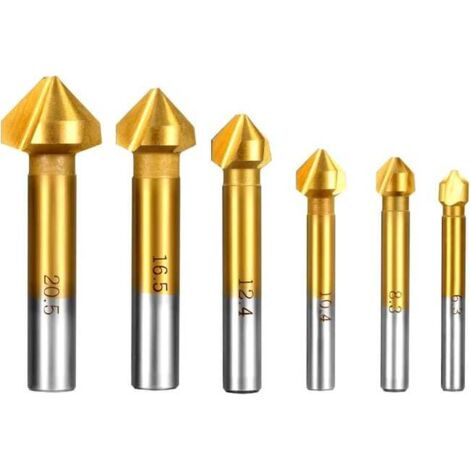 6 pezzi 90° HSS svasatore titanio conico cilindrico tre-cutter vite utensile adatto per fai da te (1/5)