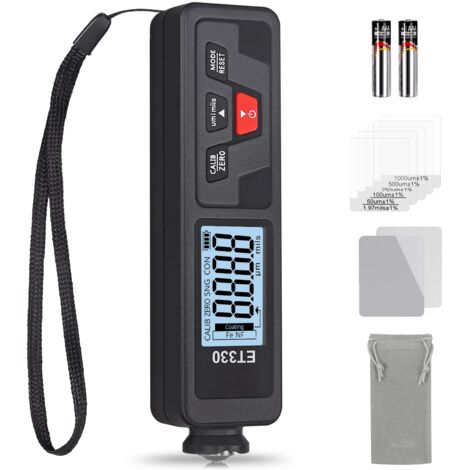 Misuratore di spessore della vernice per auto portatile con display LCD retroilluminato per auto in metallo con base in alluminio e acciaio 0-1500um - Nero