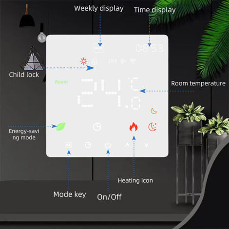 Termostato per caldaia/idraulica 3A per impianti di riscaldamento dell'acqua, timer settimanale programmabile, luminosità regolabile, termostato, bianco (WiFi non incluso)