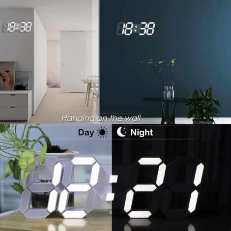 Orologio da parete digitale da 15" con LED 3D - Sveglia luminosa per camera da letto, soggiorno - Grande orologio moderno ed estetico con telecomando (luce bianca)
