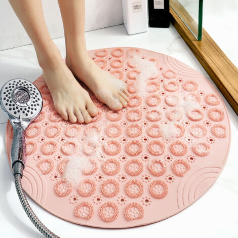 Tappetino da bagno rotondo in PVC per massaggi, antiscivolo, per doccia, lavabile in lavatrice, per vasca da bagno, 55x55 cm, rosa (1/5)