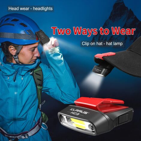 HC3 Clip Ricaricabile LED Lampada Frontale Girevole Cappello a Sfera Visiera Luce Mani Libere con Luce Rossa per Pesca Corsa Campeggio Lettura Lavoro