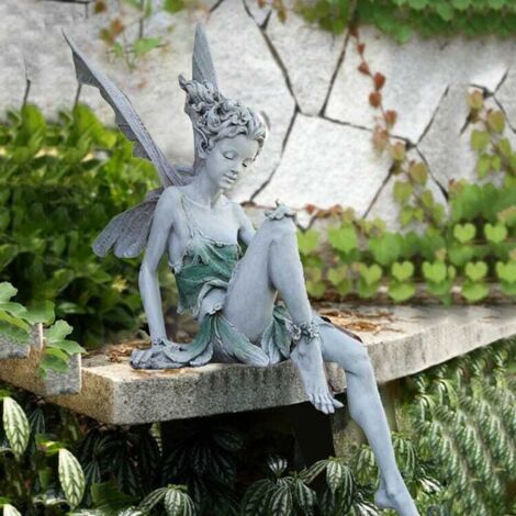 Scultura di fata dei fiori, decorazione da giardino, decorazione da giardino, resina, statua seduta, statuette di angeli da esterno, artigianato, 22 11 9 cm