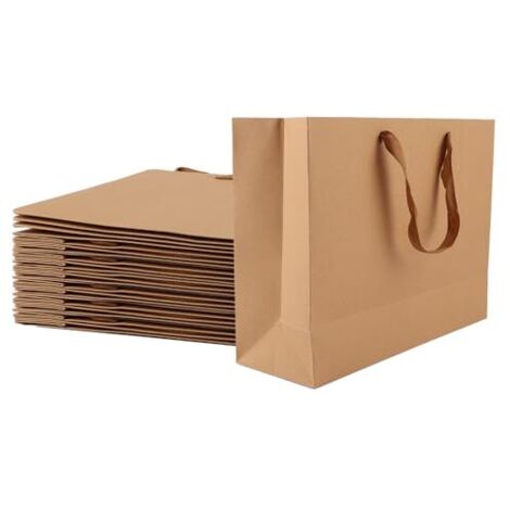 Confezione da 24 sacchetti regalo in carta kraft, grandi sacchetti regalo con manico, 32 x 11 x 25 cm, sacchetti in carta kraft per Natale, compleanno, matrimonio, shopping per feste (1/5)