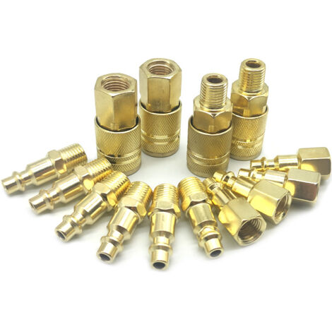 14 Set Connettore stile americano 1/4NPT Raccordo rapido in ottone Raccordi per tubi aria Compressore d'aria Utensili pneumatici (1/4)