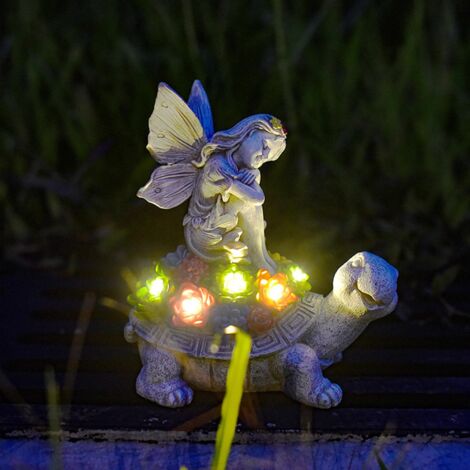 Luci solari da giardino - Fata con lanterna solare - Statuette da giardino per decorazioni esterne - Ragazza angelo - Statua tartaruga - Decorazione esterna - Resina - Ornamento decorativo