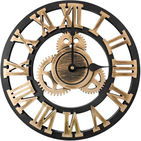 Orologio a pendolo silenzioso vintage con numeri romani Orologio industriale 3D silenzioso per la casa per soggiorno, ingresso, arredamento per la casa (30 cm, numeri romani)