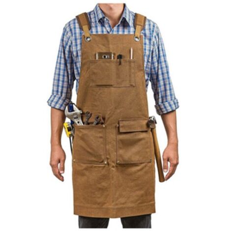 Grembiule Da Lavoro Da Uomo, Grembiule In Tela Cerata Resistente Per Carpentiere Falegname Con Cinghie Incrociate Sulla Schiena 88642224