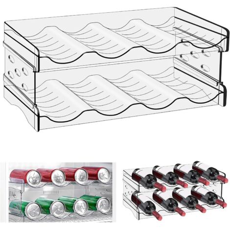 Portabottiglie in plastica impilabile: portabottiglie per 8 bottiglie di vino, portabottiglie d'acqua, organizer per frigorifero, portaoggetti in plastica impilabile per cucina, frigorifero (1/5)