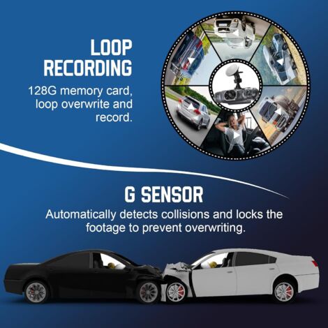 Accessori Auto 4K 2160P HD Car DVR Dash Cam Veicolo Telecamera Panoramica A 360 ° Monitor Di Parcheggio 24 Ore Su 24 Wifi Visione Notturna Dual Lens Vista Posteriore Car Dashcam,32g Tf