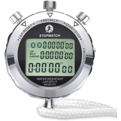 Cronometro digitale impermeabile, timer di precisione in metallo, cronografo antimagnetico, timer con grande schermo con funzione silenziosa, con data, ora e funzione di allarme, cronometro per contat (1/5)