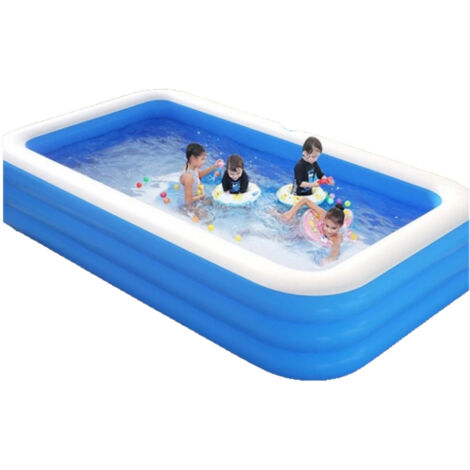 Piscina gonfiabile rettangolare da 150 cm con 3 anelli per bambini, neonati e adulti, piscina interna ed esterna