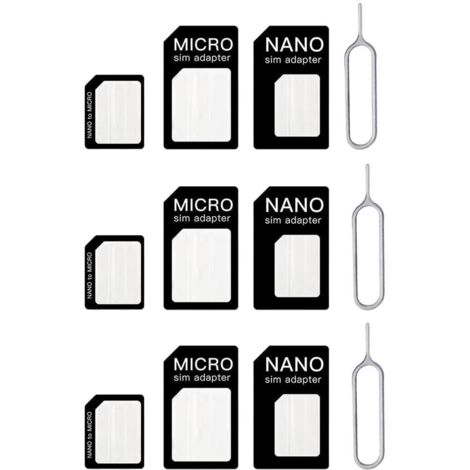 Adattatore per scheda SIM Nano 4 in 1, kit da 3 schede SIM Nano, adattatore SIM e pin di espulsione, per smartphone (1/5)