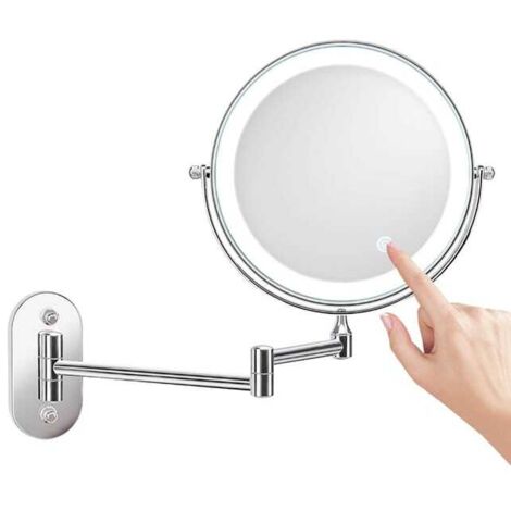 Specchio da trucco a LED da 8 pollici, specchio ingranditore illuminato da parete, ingrandimento 1x/10x, ricarica USB, girevole a 360° ed estensibile