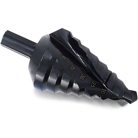 Punta da trapano a gradini con nitrurazione a spirale Fresa multiforo Dimensioni di taglio dei fori in totale 8 passaggi da 10 mm a 45 mm, Ingrandisci, Lamiera, PVC, Lavorazione del legno (1/4)