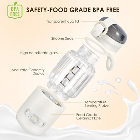 Scalda biberon portatile, scaldabagno portatile per auto da 400 ml, scalda pappe visivo con controllo della temperatura per viaggi all'aperto, temperatura regolabile da 37°C a 55°C (bianco) (1/4)