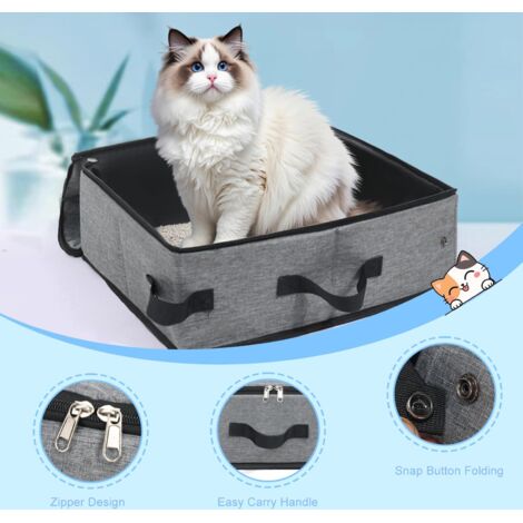 Lettiera pieghevole per gatti, lettiera portatile con coperchio, trasportino pieghevole leggero per gatti di taglia media, contenitore impermeabile per riporre gli accessori. (1/4)
