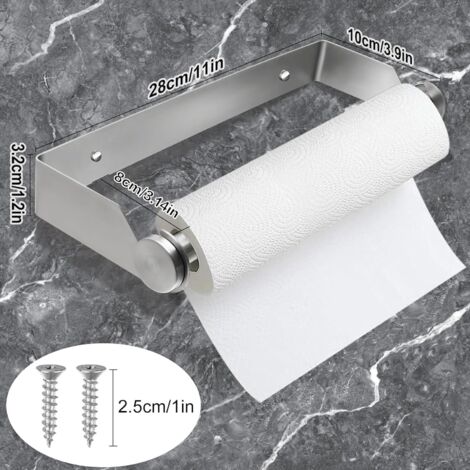 Portarotolo da parete in acciaio inox da 28 cm, autoadesivo o forabile, portarotolo per armadietti, cucina e bagno (1/4)