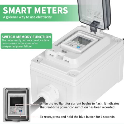 Contatore digitale mobile 230v IP67 Watt Esterno kWh Watt presa con LED / RESET, presa contatore, per camper auto elettrica