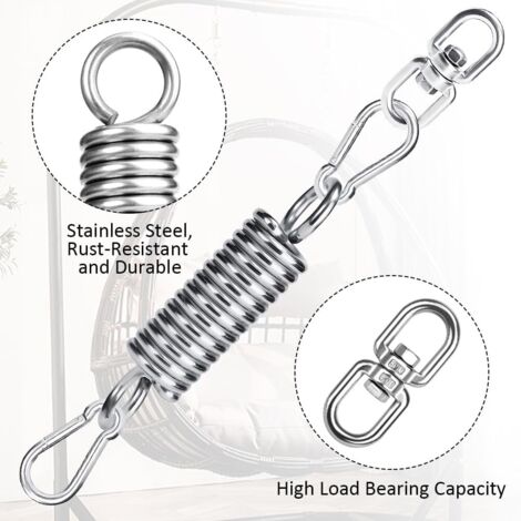 Molla per amaca in acciaio inossidabile 304 con 2 moschettoni M8, 1 anello rotante, carico massimo 250 kg, molla per amaca per yoga, sedia sospesa, sacco da boxe, veranda, giardino (1/4)